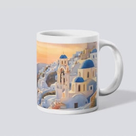 Caneca De Café Ouro Santorini Hour Watercolor Mug
