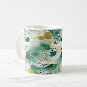 Caneca De Café Ouro Verde Branco Abstrato