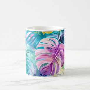 Caneca De Café Ouro Watercolor - Folhas Tropicais