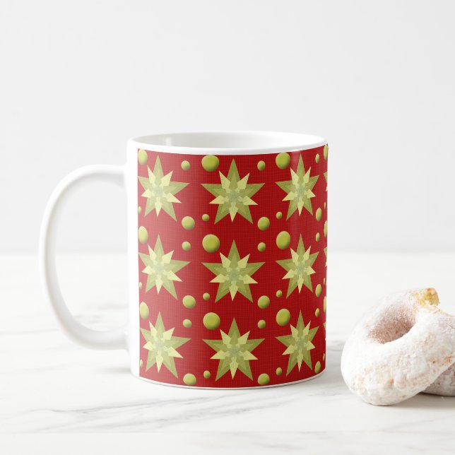 Caneca De Café Ouros de Natal em fundo vermelho (Com Donut)