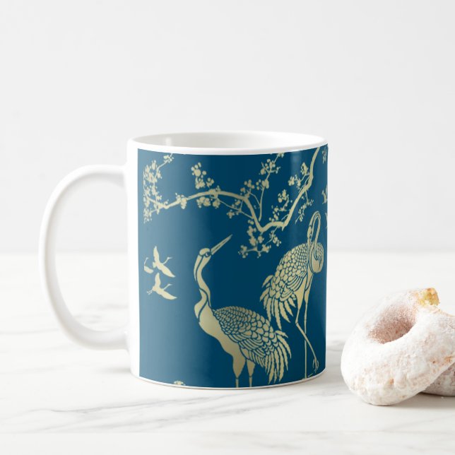 Caneca De Café Ouros gruas Arte, fundo azul (Com Donut)