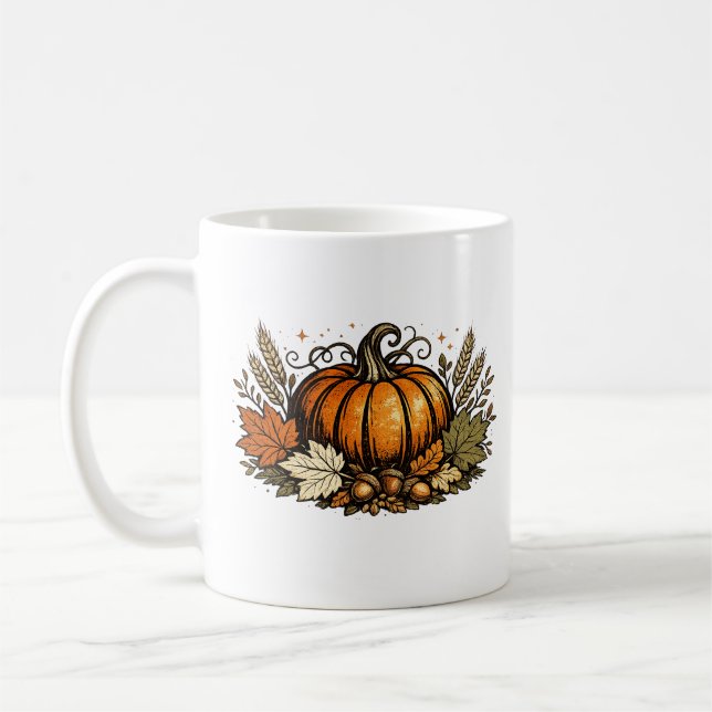 Caneca De Café Outono Antigo Abóbora & Folhas de Colheita | Rústi (Esquerda)
