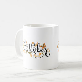 Caneca De Café Outubro Whimsy - Autumn Butterfly & Floral Script