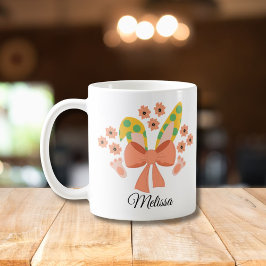 Caneca De Café Ouvidos de coelho da Páscoa com arco e nome person