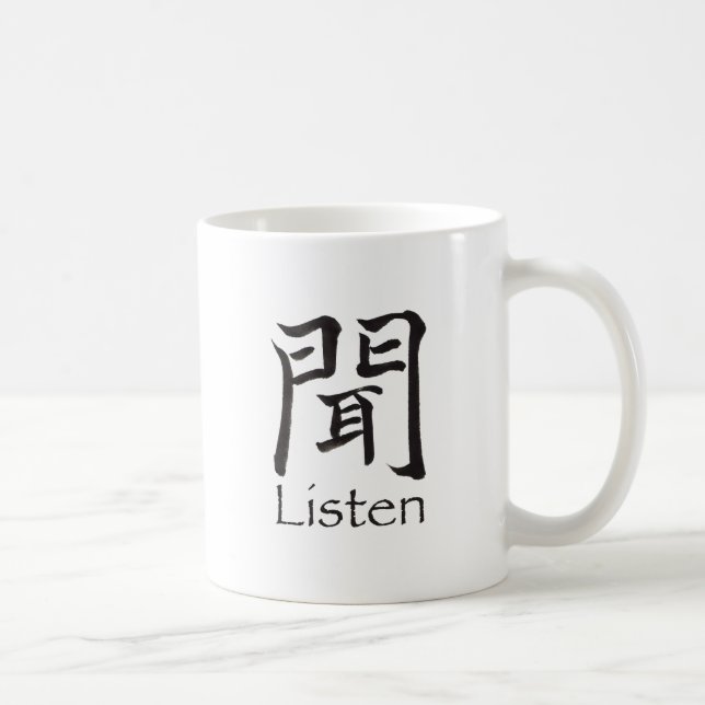 Caneca De Café Ouvir Caractere Kanji (Direita)