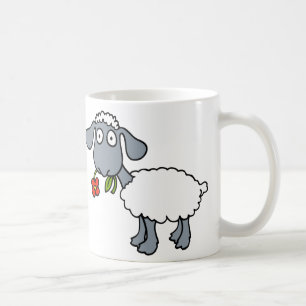 Caneca De Café Ovelha Branca Dois Cordeiros Fofos com Flores Verm