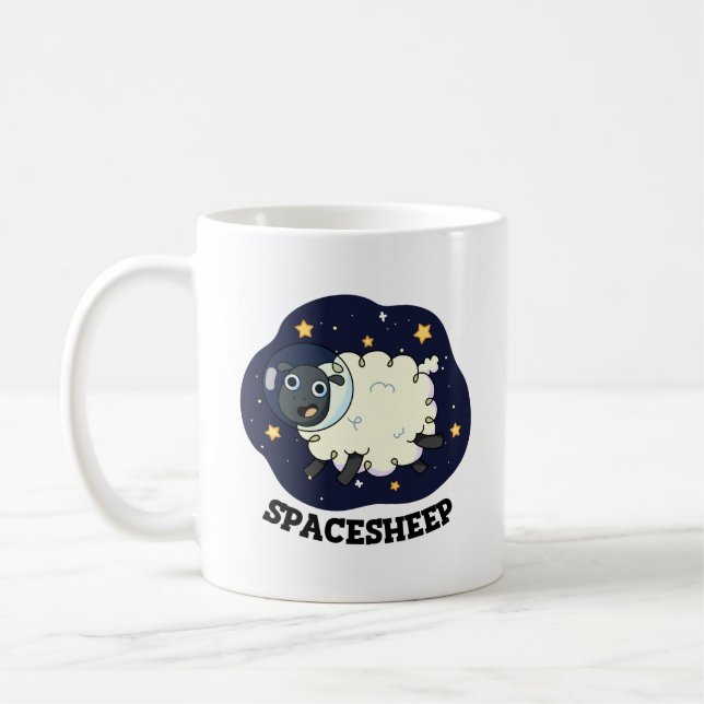 Caneca De Café Ovelha Espacial Astronauta Engraçado Trocadilho (Esquerda)