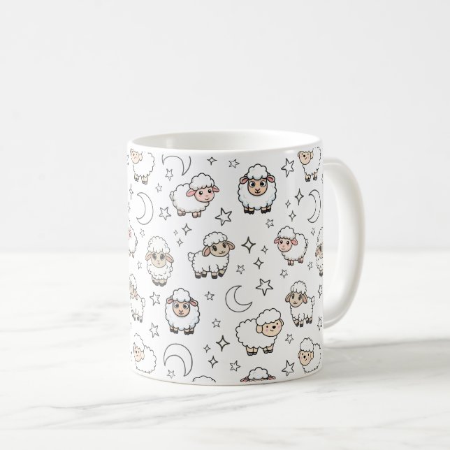 Caneca De Café Ovelhas Adormecidas e Lua com Estrelas Fofas (Frente Esquerda)