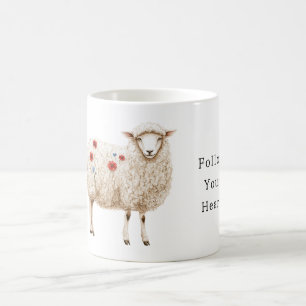 Caneca De Café Ovelhas Com Flores De Papoula Vermelha