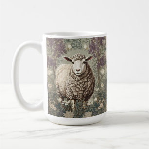 Caneca De Café Ovelhas Elegantes Fundo de Flor de Lavanda