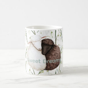 Caneca De Café Ovelhas Flores Brancas Castanhas