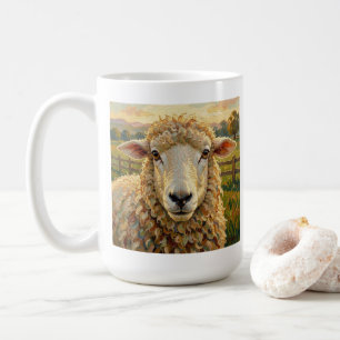 Caneca De Café ovelhas fofas em um rancho & ovelha, as pessoas c