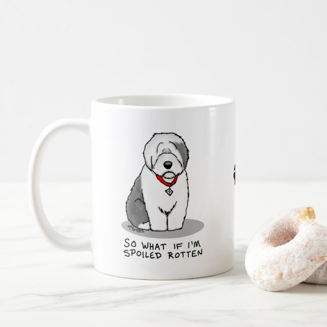 Caneca De Café Ovino Inglês (Cinza 1) Raiva Encharcado (Com Donut)