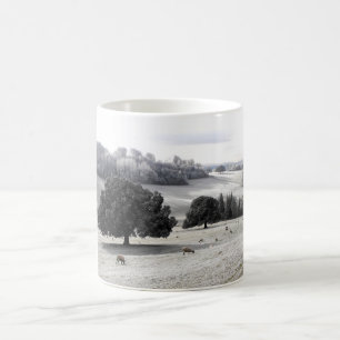 Caneca De Café Ovinos num campo congelado