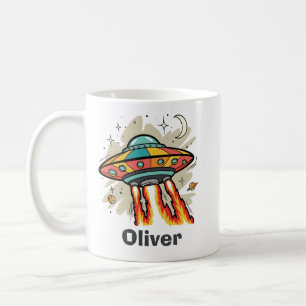 Caneca De Café OVNI Retro Disco Voador Espaçonave Alien
