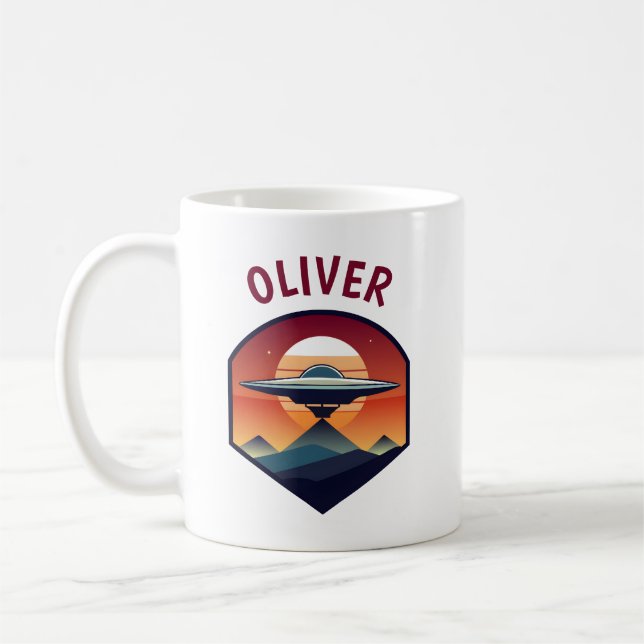 Caneca De Café OVNI Retroativa no Sunset Personalizado (Esquerda)