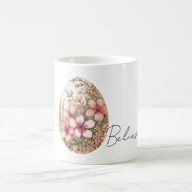 Caneca De Café Ovo de Páscoa com Flores Brancas e Rosas da Primav (Centro)