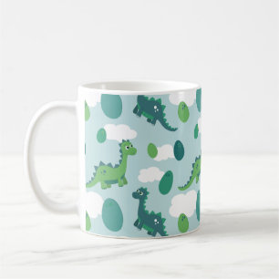 Caneca De Café Ovos de dinossauro brancos, padrão verde azul 