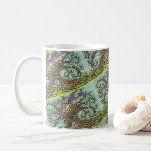 CANECA DE CAFÉ OVOS DE DRAGÃO, NESTE, LAIR MEDIEVAL, FANTASIA ART (Com Donut)