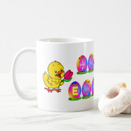Caneca De Café Ovos de felz pascoa com Pintinho e Tulipa Amarelos