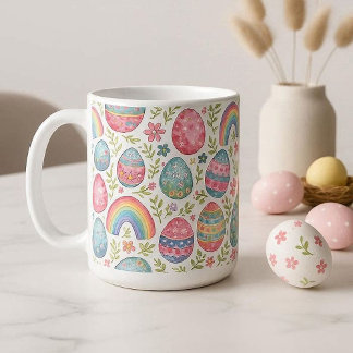 Caneca De Café Ovos de Páscoa Arco-íris Decorativos Cor de Primav
