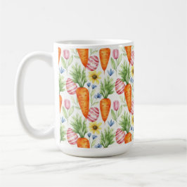 CANECA DE CAFÉ OVOS DE PÁSCOA CENOURAS LARANJAS FLORES AMARELAS