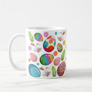Caneca De Café Ovos de Páscoa Coloridos Rostos de Coelho-23172