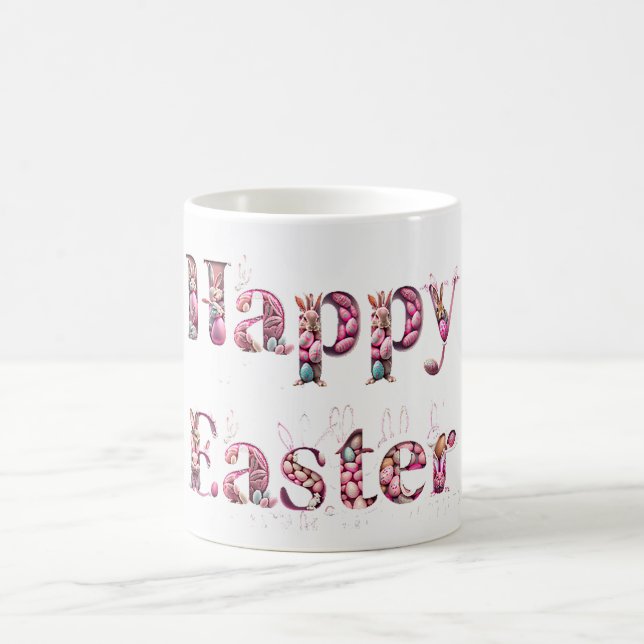 Caneca De Café Ovos de Páscoa de Bunnies de Texto do felz pascoa (Centro)