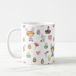 Caneca De Café Ovos de Páscoa e Crianças Padrões Feriados M