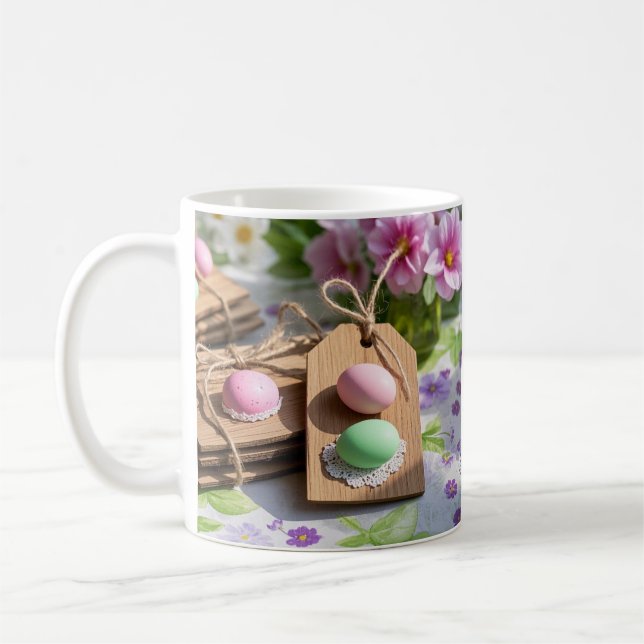 Caneca De Café Ovos de Páscoa na mesa de jardim (Esquerda)