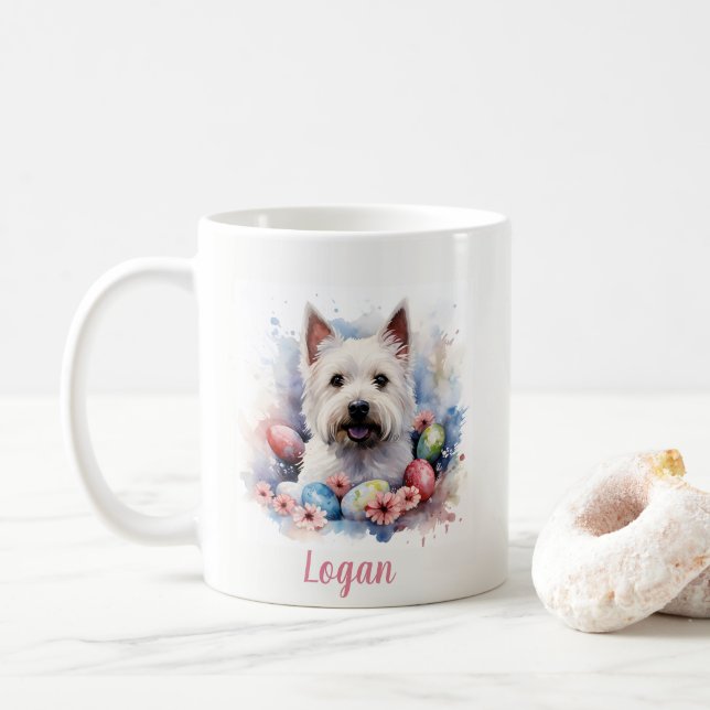 Caneca De Café Ovos e flores de páscoa - (Com Donut)