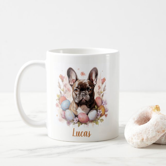 Caneca De Café Ovos e Flores para Bulldog Franceses páscoas - (Com Donut)