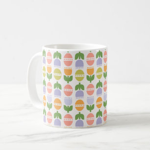 Caneca De Café Ovos e Tulipas de Páscoa Cores de Pastel