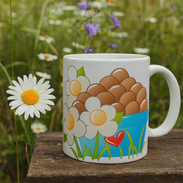 Caneca De Café Ovos em Blue Bowl com Flores e Coração (Criador carregado)