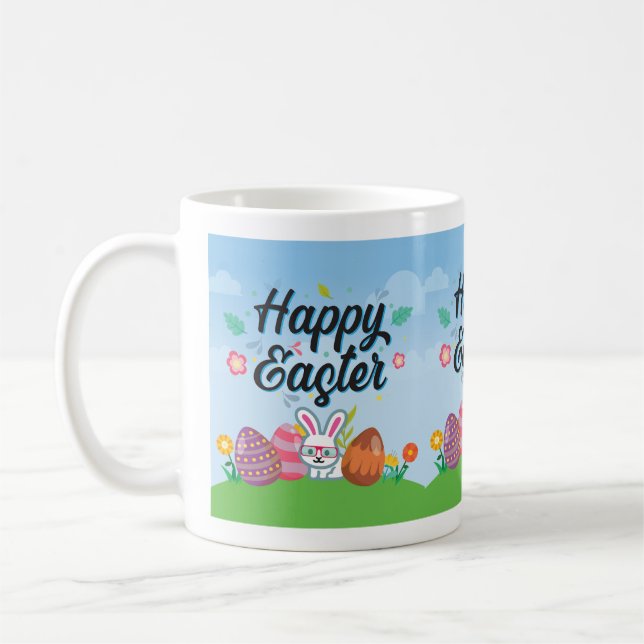 Caneca De Café Ovos Felizes da Páscoa Coelho & Flores (Esquerda)