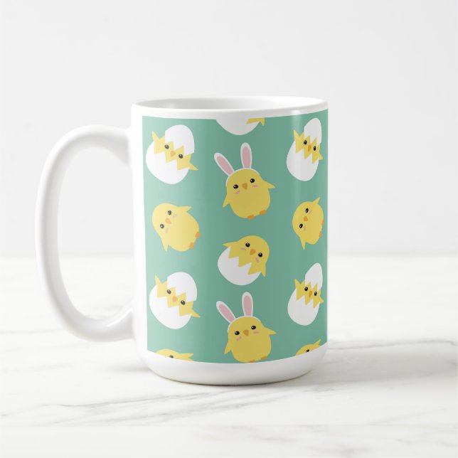 Caneca De Café Óvulo de coelho de páscoa verde-branca (Esquerda)