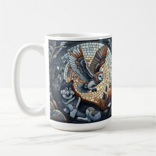 Caneca De Café Owl e Wolf Mosaic Nature Ai Art