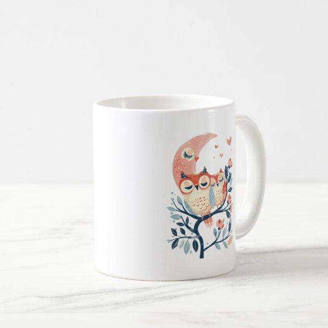 Caneca De Café Owl Mãe e Bebê Amor Dia das Mães (Frente Esquerda)