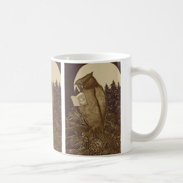 Caneca De Café Owl Reading por Moonlight (Direita)