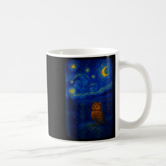 Caneca De Café Owl Starry Cute Night Van Gogh Owl Bird Lovers Wom (Direita)