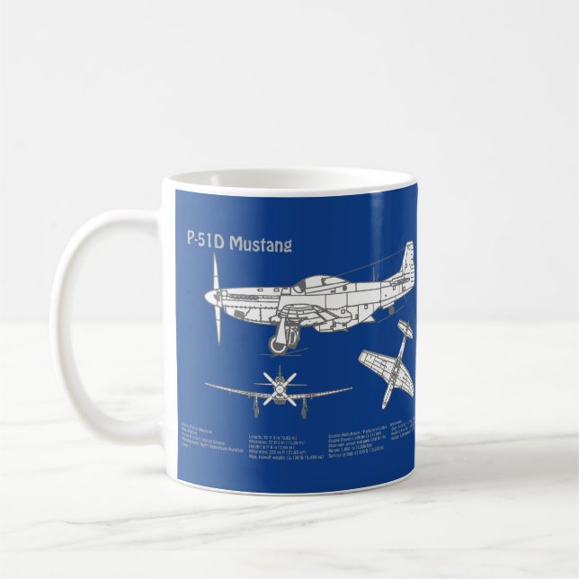 Caneca De Café P-51D Mustang - Airplane Blueprint ABD (Esquerda)