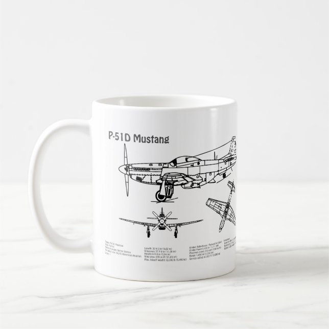 Caneca De Café P-51D Mustang - Airplane Blueprint BD (Esquerda)