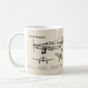 Caneca De Café P-51D Mustang - Avião Blueprint SD