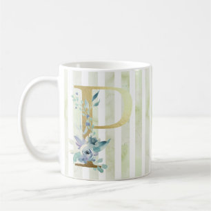 Caneca De Café P, faixas iniciais azuis e brancas do ouro,