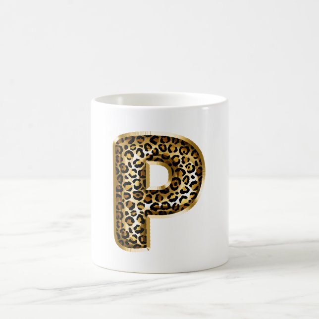Caneca De Café P Letra de Impressão de Leopardo Preto Dourado (Centro)