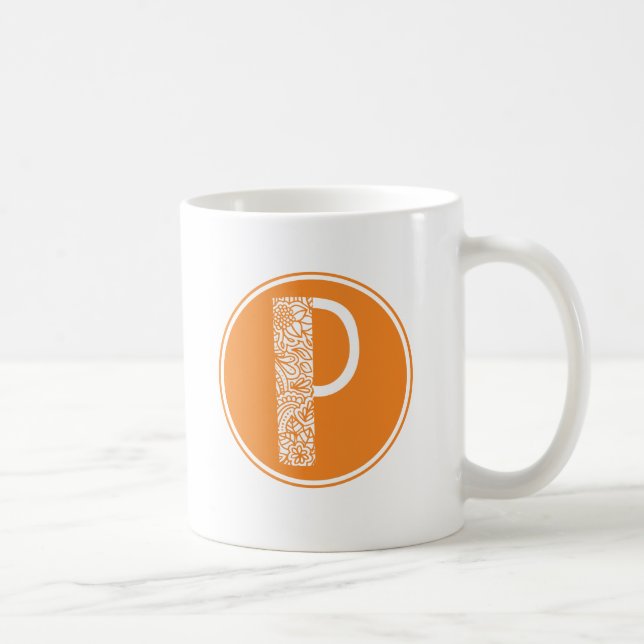Caneca De Café P Monograma Floral Inicial (Direita)