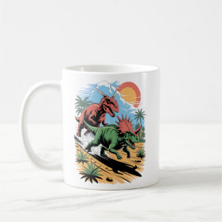 Caneca De Café Pachyrhinossauro correndo sobre um Carnotaurus