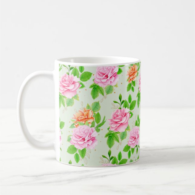 Caneca De Café Padrão-2367 de Rosas Rosa Floral (Esquerda)