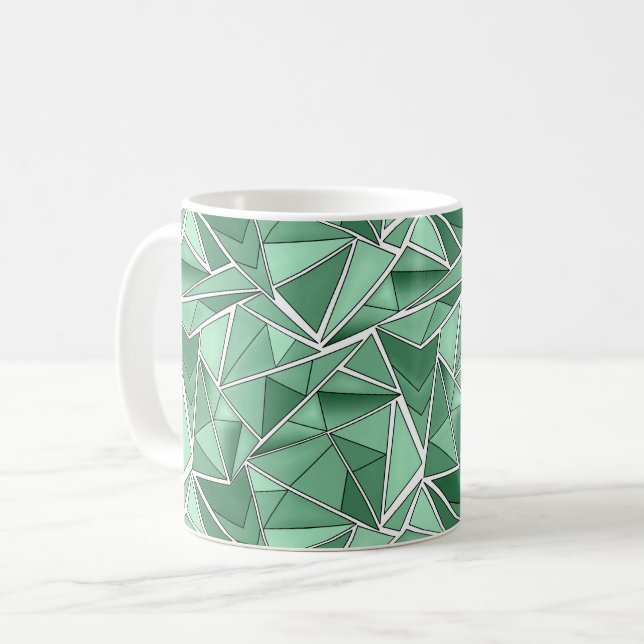 Caneca De Café Padrão abstrato de formas geométricas verdes (Frente Esquerda)