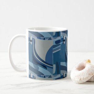 Caneca De Café Padrão Abstrato Geométrico Cinza Azul